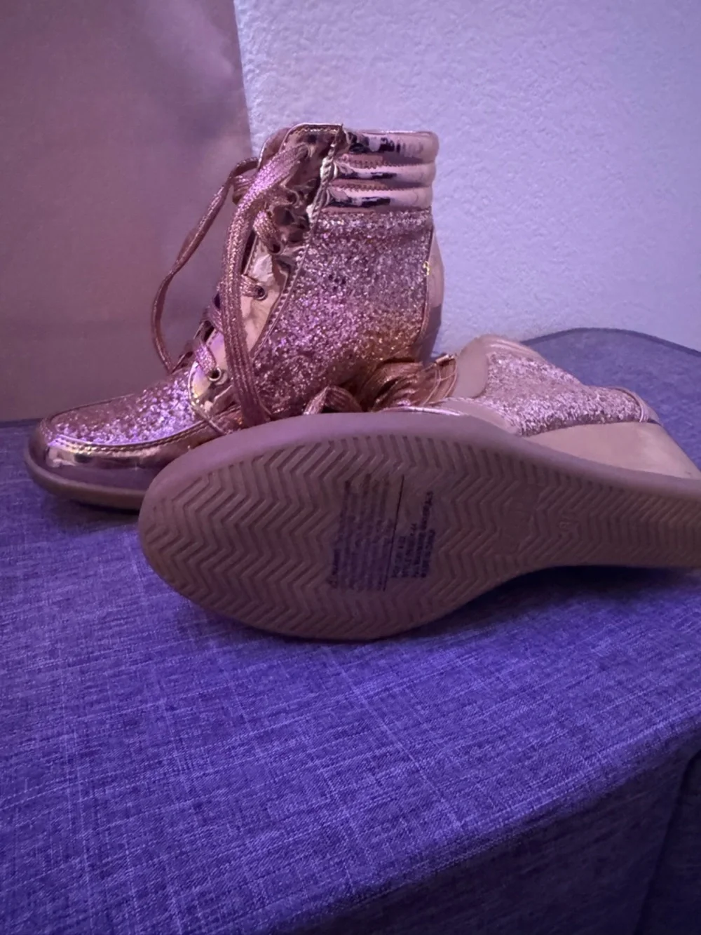 Forever 21 Rose Gold Glitter Wedge Sneakers